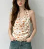 Cowl Neck Polka Dot Sheer Slim-Fit Tank Top