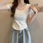 Short Sleeve Scoop Neck Plain Panel Tee