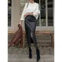 High Rise Faux Leather Slit Midi Pencil Skirt