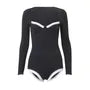 Long-Sleeve Square Neck Two Tone Romper