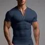 Short-Sleeve Plain Ribbed Henley T-Shirt