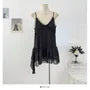 Spaghetti Strap V-Neck Plain Ruffle Asymmetrical Lace Mini A-Line Dress