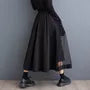 Elastic Waist Plain Large Pocket Zip Panel Mesh Midi A-Line Skirt