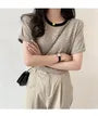 Short-Sleeve Round Neck Striped Contrast Trim Tee