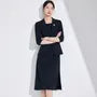 Elbow-Sleeve Peak Lapel Single-Button Blazer / Sleeveless Crew Neck Sheath Dress / Suit Pants