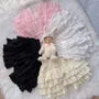 Elastic Waist Plain Lace Trim Tiered Ruffle Mini A-Line Skort