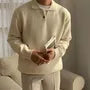 Long-Sleeve Plain Polo Knit Top