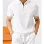 Short-Sleeve Contrast Trim Half-Zip Knit Polo Shirt
