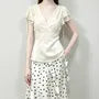 Short Sleeve V-Neck Plain Chiffon Slim-Fit Blouse
