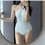 Halter Neck Plain Ruched Swimsuit