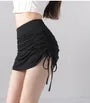 High Waist Plain Drawstring Mini Pencil Skirt