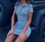 Short-Sleeve Plain Mini Sheath Slit Polo Dress