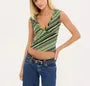 V-Neck Striped Color-Block Slim-Fit Crop Tank Top