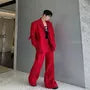 Set: Plain Sing-Breasted Blazer + High Waist Wide Leg Pants