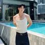 Transparent Strap Scoop Neck Plain Tank Top