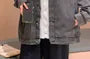 Mock Two-Piece Hooded Button-Up Denim Jacket