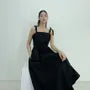 Sleeveless Square Neck Plain Bow Accent Midi A-Line Dress