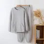Pajama Set: Crew Neck Houndstooth Sweatshirt + Elastic Waist Straight Leg Pants