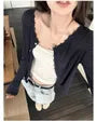 V-Neck Plain Lace Trim Button Up Cardigan