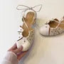 Studded Faux Leather Tie Back Flats