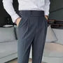 High Waist Plain Inverted Pleated Cropped Tapered Dress Pants
