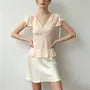 Short Sleeve V-Neck Plain Chiffon Slim-Fit Blouse