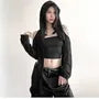 Long-Sleeve Cold-Shoulder Plain Asymmetrical Distressed Hooded Shrug