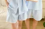 Couple Matching Pajama Set: Elbow-Sleeve Lapel Collar Striped Button-Up Top + Shorts (Various Designs)