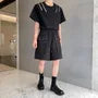 Drawstring Waist Plain Studded Shorts