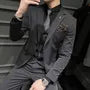 Notch Lapel Plain Single-Breasted Blazer / Vest / Mid Rise Tapered Dress Pants / Set