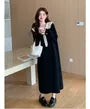 Maternity Long Sleeve Collared Two Tone Bow Midi A-Line Breastfeeding Dress