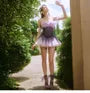 Strapless Plain Ruffle Trim Corset Top / Mid Rise Gradient Mini A-Line Skirt