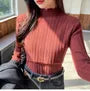 Maternity Long-Sleeve Mock Neck Plain Lettuce Edge Nursing Knit Top