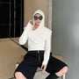 Long-Sleeve Asymmetrical Hooded Plain T-Shirt