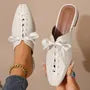 Low Heel Lace-Up Plain Mules