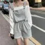 Long-Sleeve Boatneck Top / Drawcord-Waist Romper