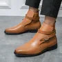 Wrap Around Buckled Faux Leather Chelsea Boots