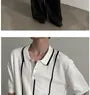 Elbow-Sleeve Striped Knit Polo Shirt
