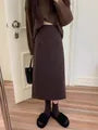 High Waist Plain Slit Midi H-Line Skirt