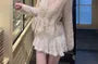 Halter V-Neck Plain Bow Lace Top / V-Neck Pointelle Cardigan