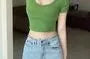 Short-Sleeve Scoop-Neck Crop Top