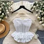 Detachable Strap Plain Rhinestone Peplum Panel Mesh Bustier Top