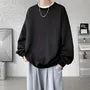 Puff-Sleeve Crew Neck Plain Textured Oversized Sweatshirt