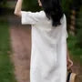 Short-Sleeve Crew Neck Plain Lace Trim Sundress