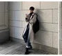 Lapel Collar Plain Double-Breasted Long Trench Coat