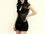 Cap-Sleeve Collared Keyhole Cutout Sheer Corset Top