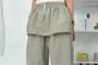 Elastic-Waist Drawstring Plain Skirt Overlay Pants