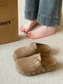 Platform Studded Buckled Faux Suede Mules