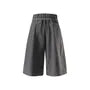 Drawstring-Waist Pleated Loose Jorts with Sash