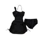 Set: Halter Plain Cutout Drawstring Swim Dress + Bikini Bottom